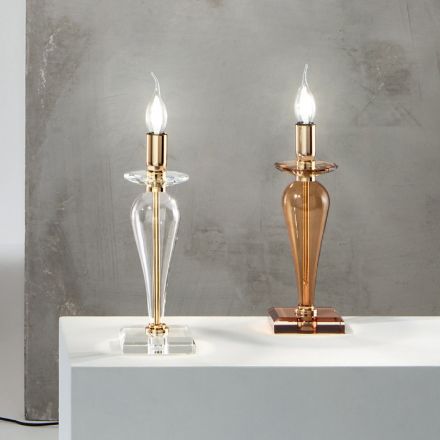 Klassische Tischlampe aus handgefertigtem italienischem Glas und goldenem Metall - Oliver Viadurini