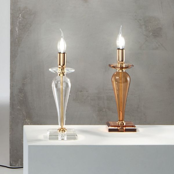Klassische tischlampe aus italienischem glas und goldenem metall - oliver