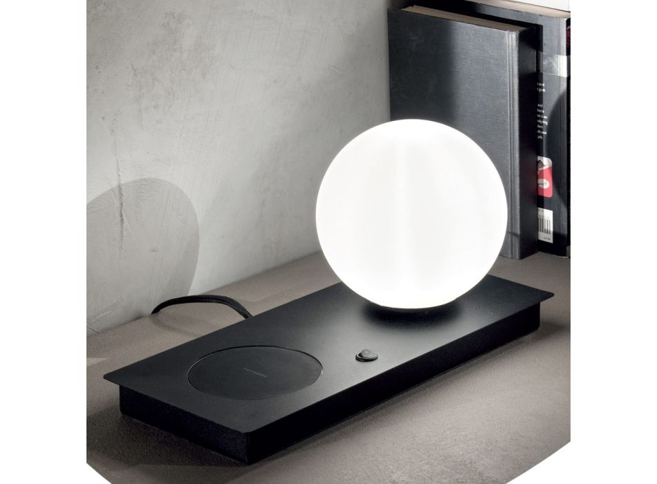 Design-Tischlampe aus mundgeblasenem Glas und weißem oder schwarzem Metall - Bersa