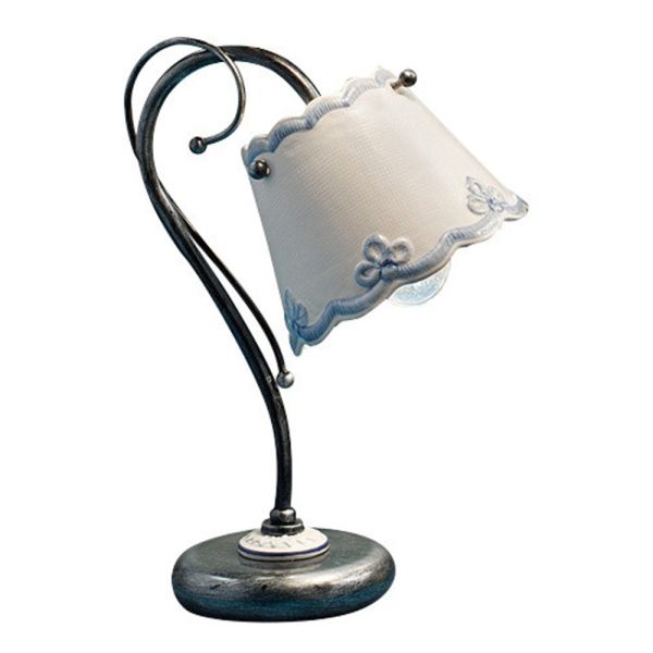 Tischlampe aus eisen und keramik mit handbemaltem stickeffekt - ravenna