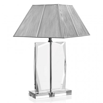 Tischlampe aus Kristall und quadratischer Luxuslampenschirm in Silber - Clezia Viadurini