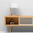 Tischleuchte aus Buche mit Details aus Metall und veganem Leder - Avetta Viadurini