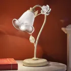 Tischlampe aus Eisen und Glas mit Rose aus Keramik - Siena Viadurini