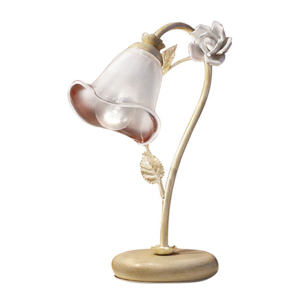 Tischlampe aus eisen und glas mit rose aus keramik - siena
