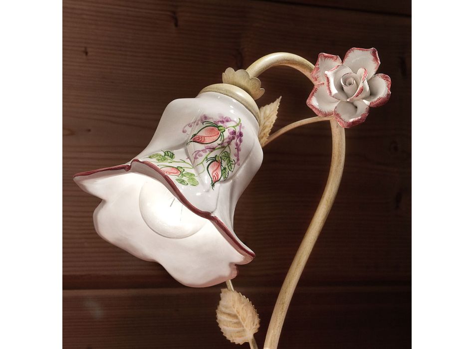 Tischlampe aus Metall und handverzierter Keramik mit Rose - Pisa Viadurini