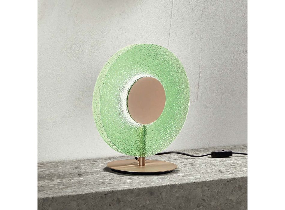 Tischlampe aus lackiertem Metall und grünem Glas – Albizia Viadurini