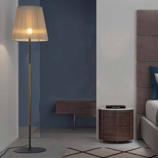Design stehleuchte aus metall, holz und organza made in italy - boom