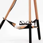 Stehlampe aus Holz und Metall mit Details aus veganem Leder - Avetta Viadurini