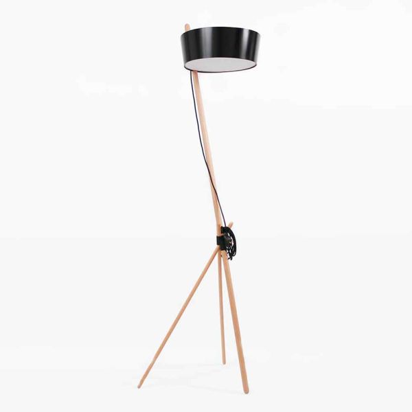 Stehlampe aus holz und metall mit details aus veganem leder - avetta