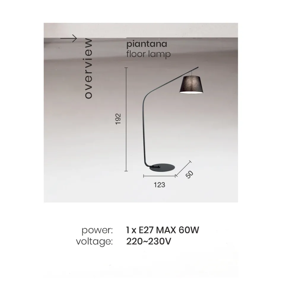 Stehlampe aus Metall mit Lampenschirm mit Stoffbezug - Rivella Viadurini
