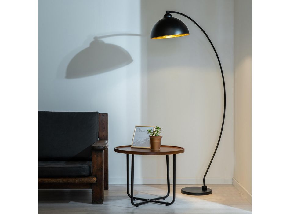 Stehlampe aus schwarzem und goldenem Metall mit verstellbarem Lampenschirm - Steave Viadurini