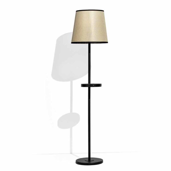 Stehlampe aus black metal und rattan mit regal made in italy - livia