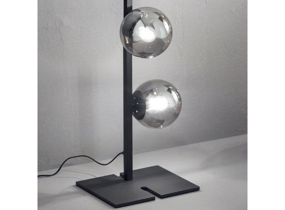 Moderne Stehlampe aus schwarzem oder goldenem Metall und mundgeblasenem Glas - Birga Viadurini