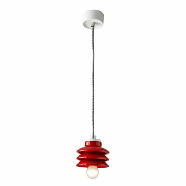 Designer pendelleuchte aus roter keramik, hergestellt in italien, asien