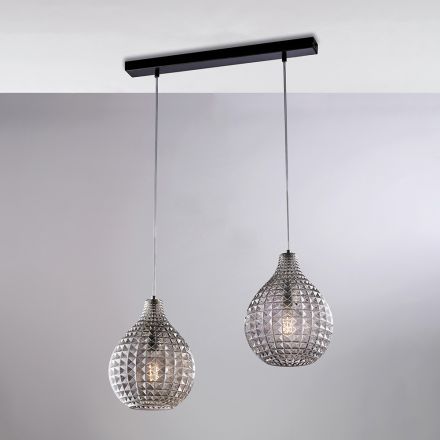 Atlas Glas-Metall-Design-Lampe mit Kristallanhängern Viadurini
