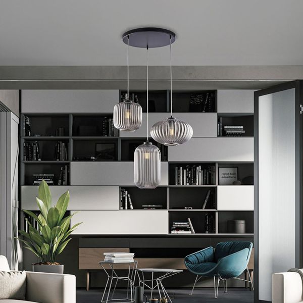 3-flammige design-lampe aus glas und metall, hergestellt in italien - tucana