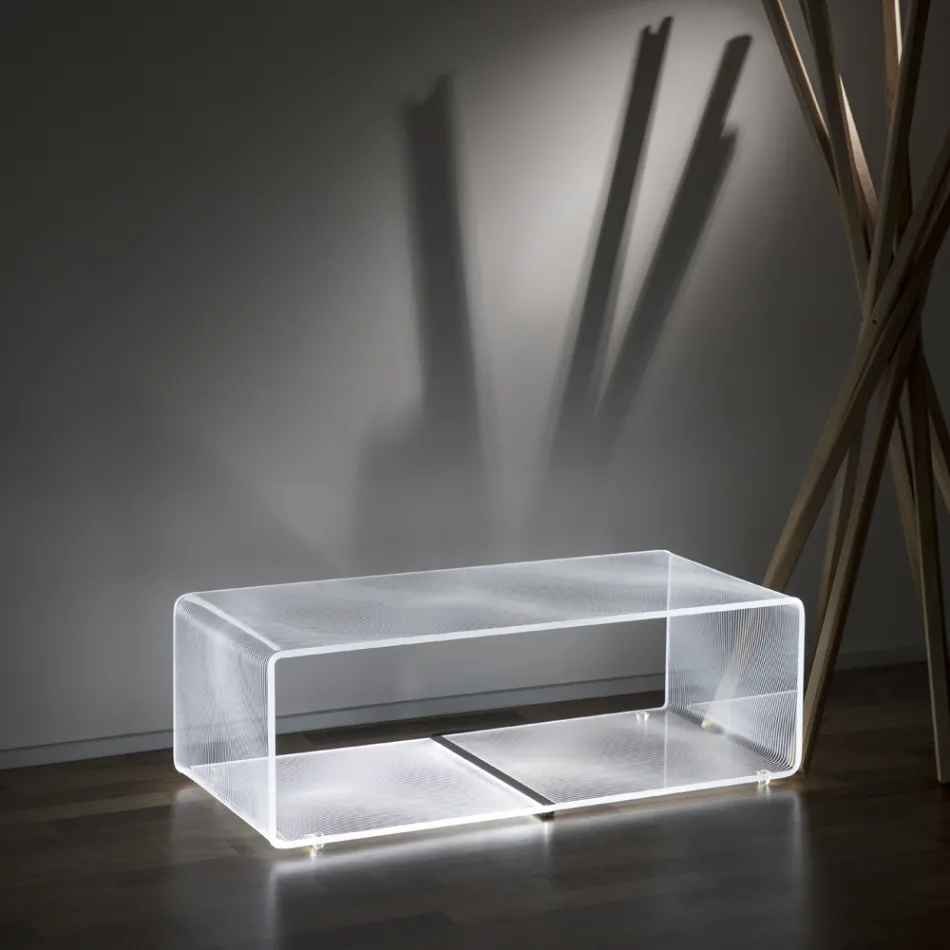 LED-Lampe Leuchtender transparenter Acryl-Couchtisch Laser-Dekor - Robiola Viadurini
