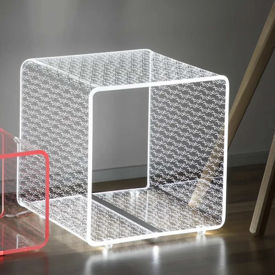 LED-Lampe Leuchtender transparenter Acryl-Couchtisch Laser-Dekor - Robiola Viadurini
