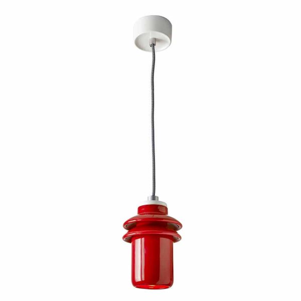 Moderne pendelleuchte aus roter keramik, hergestellt in italy asia