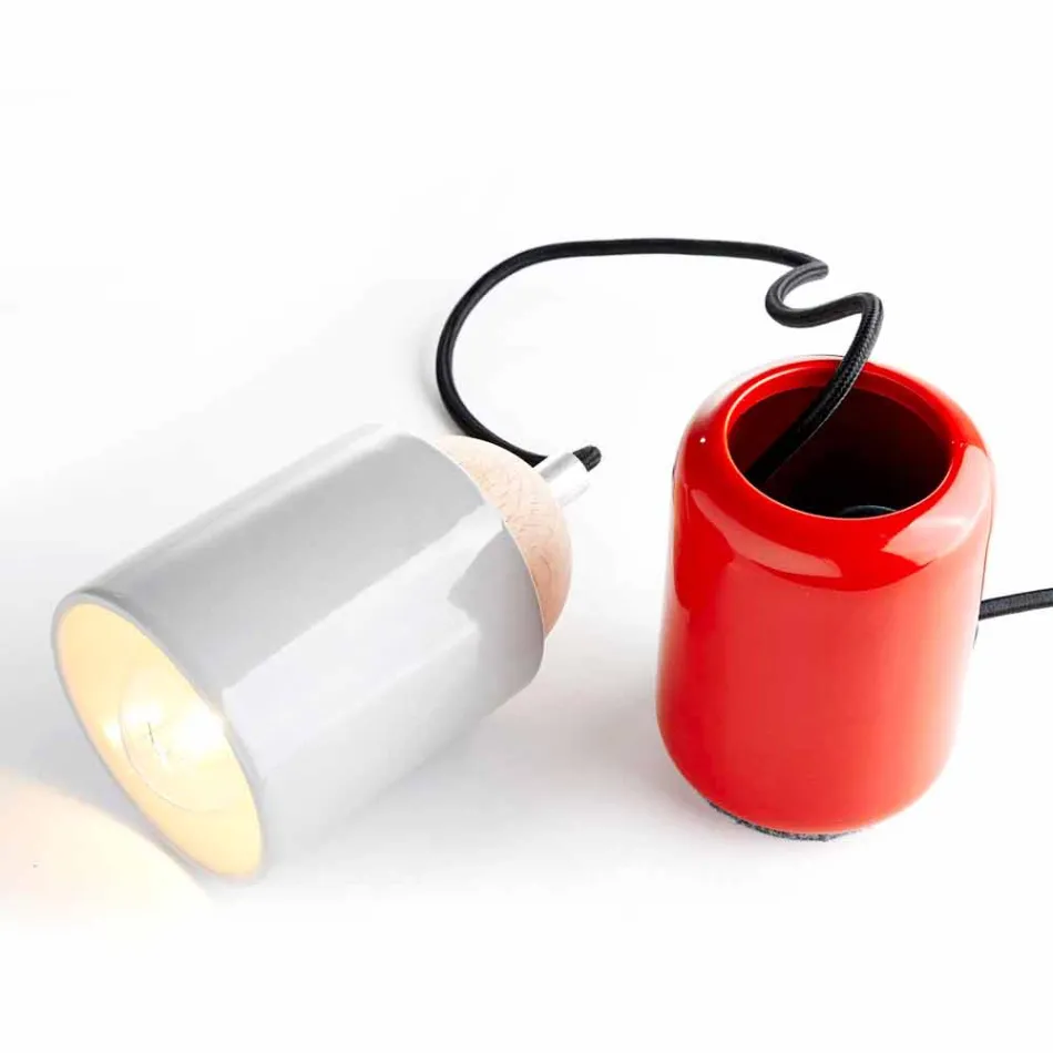 Moderne Tischlampe aus Keramik und Buchenholz hergestellt in Italien, Asien Viadurini