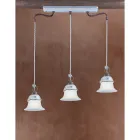 Vintage 3-Licht-Hängelampe aus Eisen, Glas und Keramik - Ferrara Viadurini