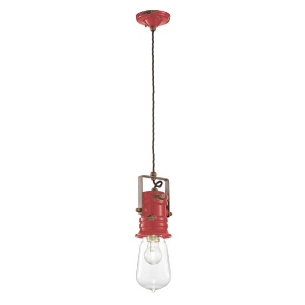 Pendelleuchte im industriedesign aus eisen, glas und keramik - urban