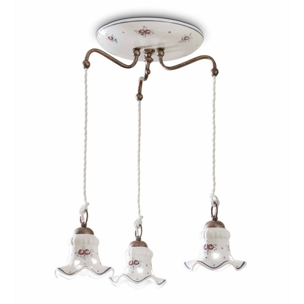 Hängelampe 3 lichter aus eisen und handbemalter vintage-keramik - chieti