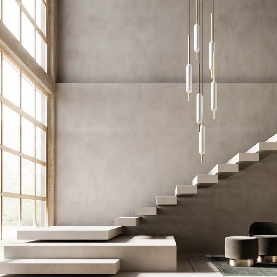 Hängelampe mit 1, 3 oder 6 Lichtern in modernem Messingdesign - Typha von Il Fanale Viadurini