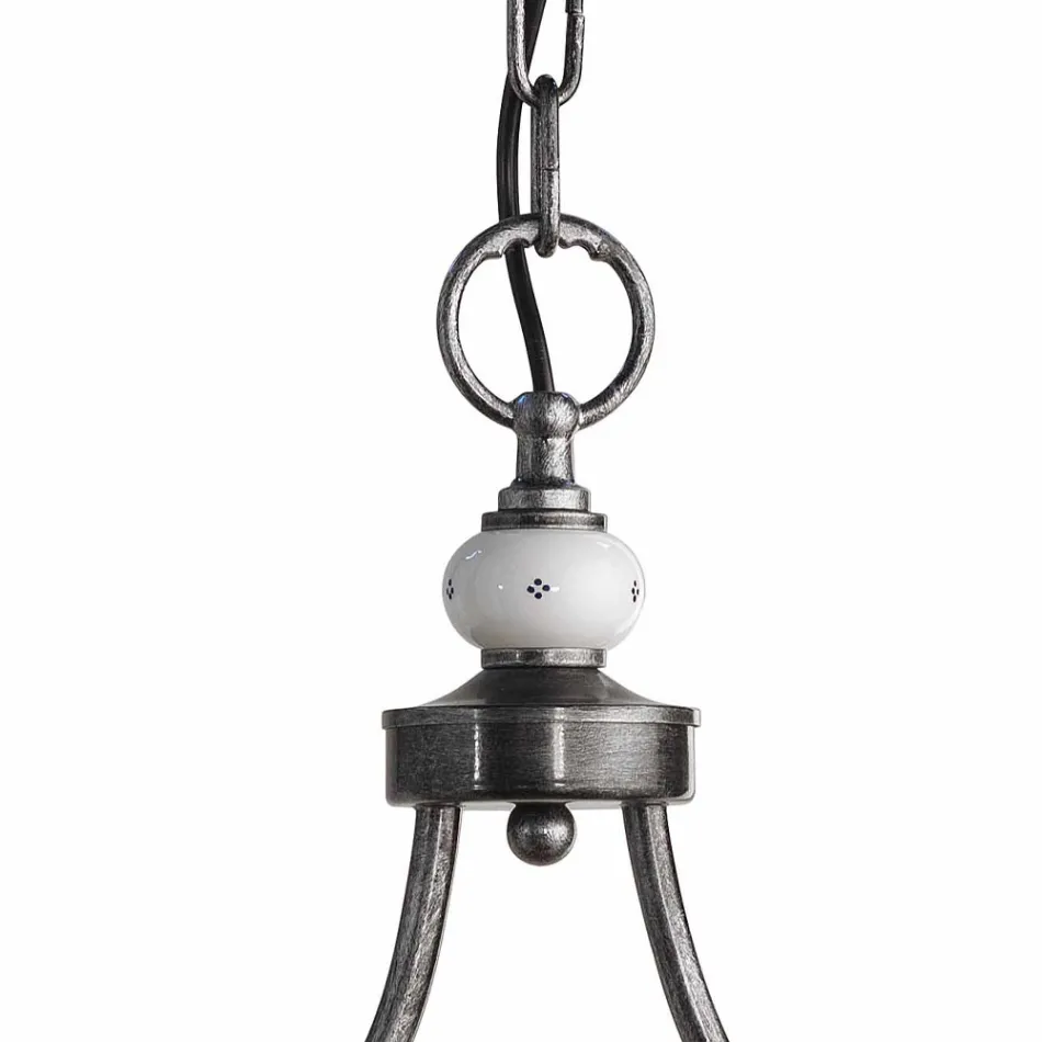 Hängelampe mit 2 Lichtern in handbemalter Keramik und Eisendesign - Asti Viadurini