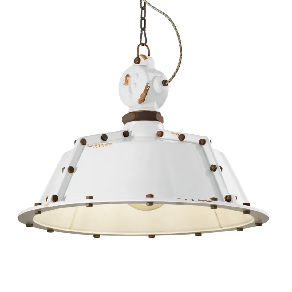 Industrielle handwerkliche Hängelampe aus Eisen und Keramik - Industriell Viadurini