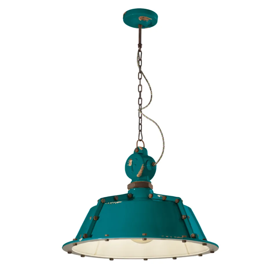 Industrielle handwerkliche Hängelampe aus Eisen und Keramik - Industriell Viadurini