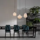 Runde Design-Hängelampe aus weißem Filigranglas - Caravan Viadurini