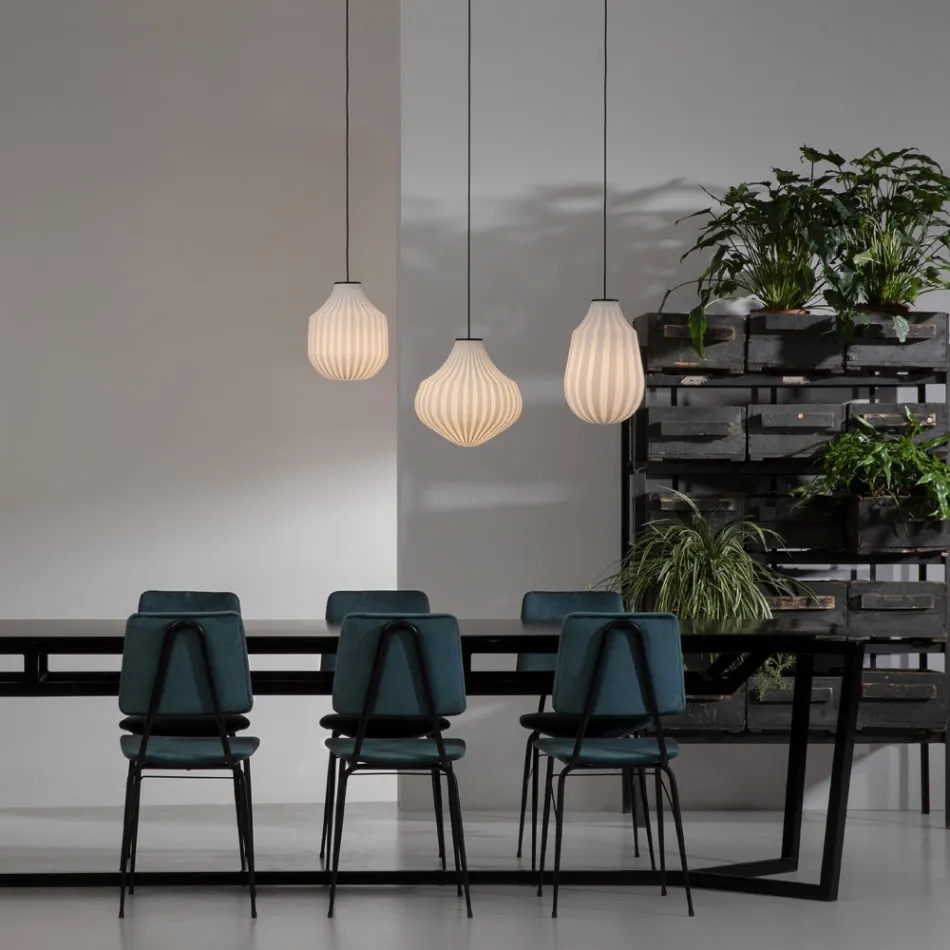 Runde Design-Hängelampe aus weißem Filigranglas - Caravan Viadurini