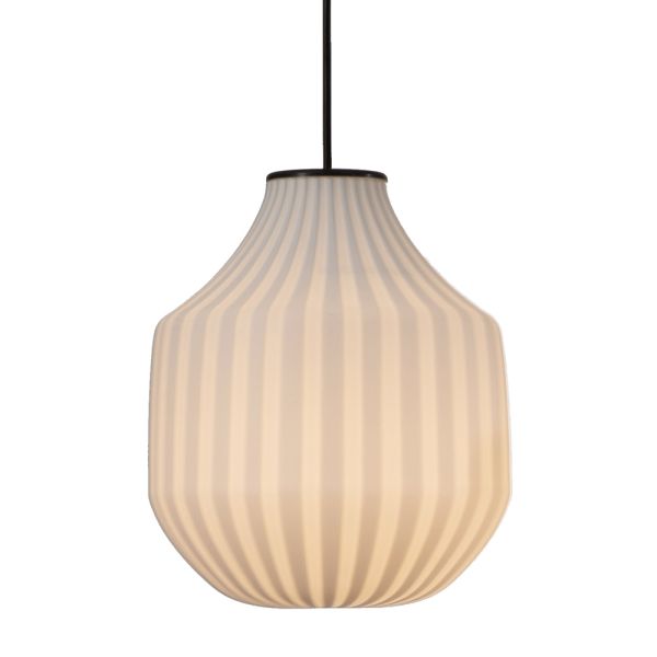 Runde design-hängelampe aus weißem filigranglas - caravan
