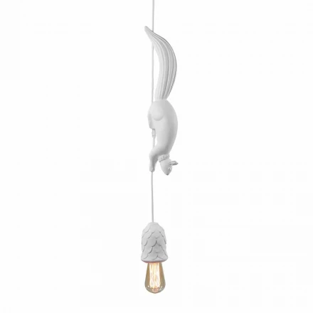Hängelampe aus mattweißer Keramik mit Eichhörnchen und Eichel - Eichhörnchen Viadurini