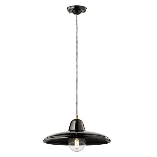 Hängelampe aus schwarzer keramik und eisen im industriellen vintage-design - bew
