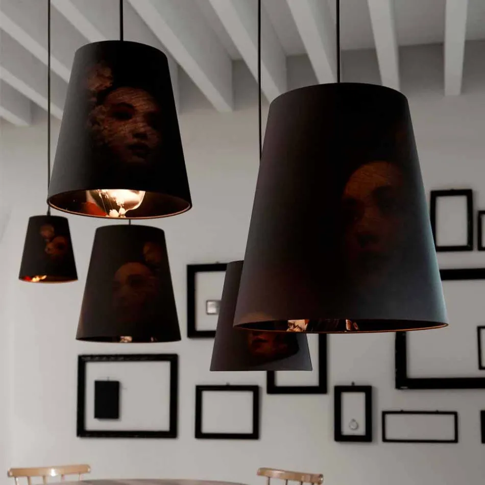 Hängelampe aus anthrazitfarbenem Leinen mit internem Designdruck 2 Größen - Bramosia Viadurini