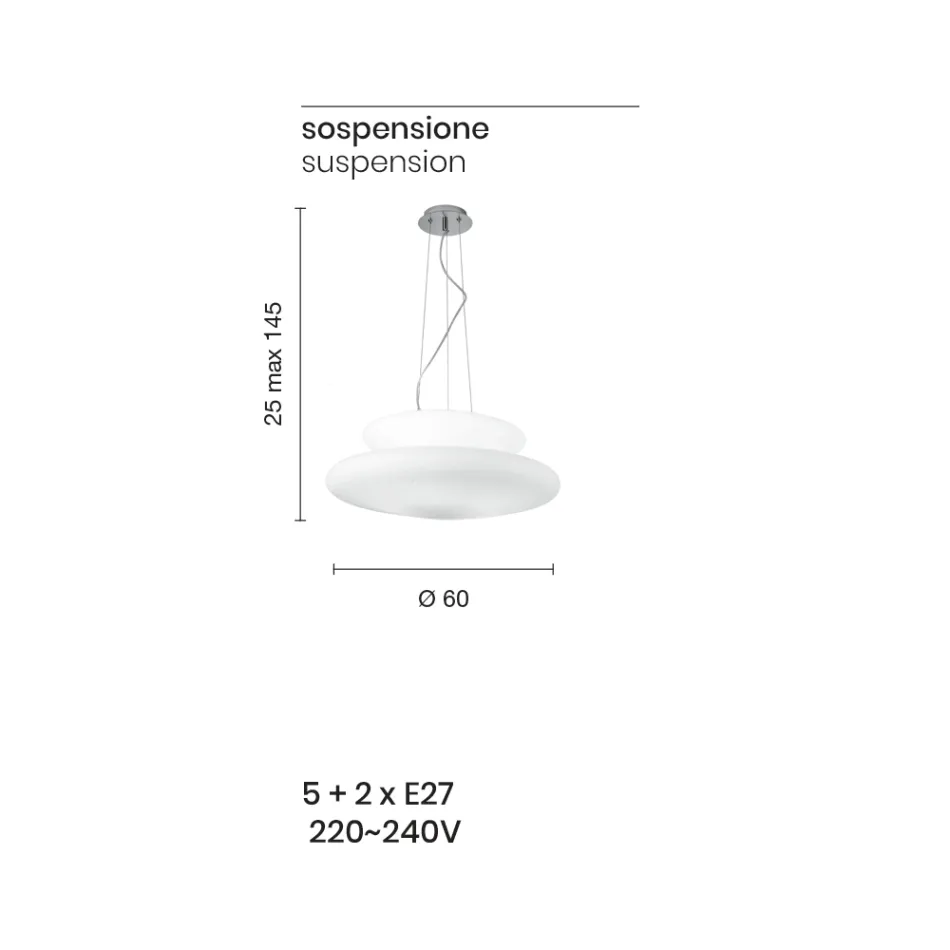 Pendelleuchte aus geblasenem weißem Glas und verchromtem Metall - Illumina Viadurini