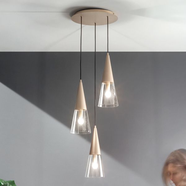 Pendelleuchte aus mundgeblasenem glas mit metallstruktur - trentino