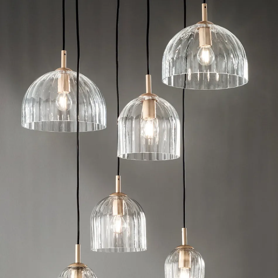 Hängelampe aus geblasenem gestreiftem Glas und lackiertem Metall - Giuliano Viadurini