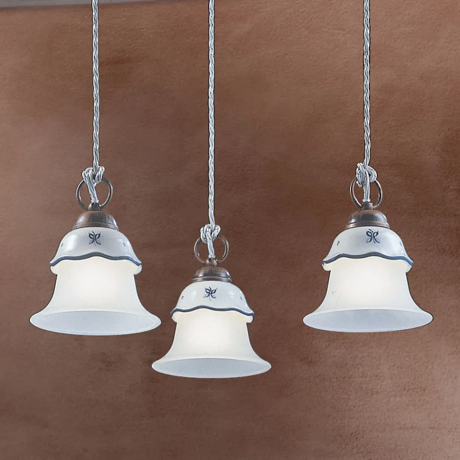 Runde Hängelampe aus Eisen, Glas, handbemalter Keramik - Ferrara Viadurini