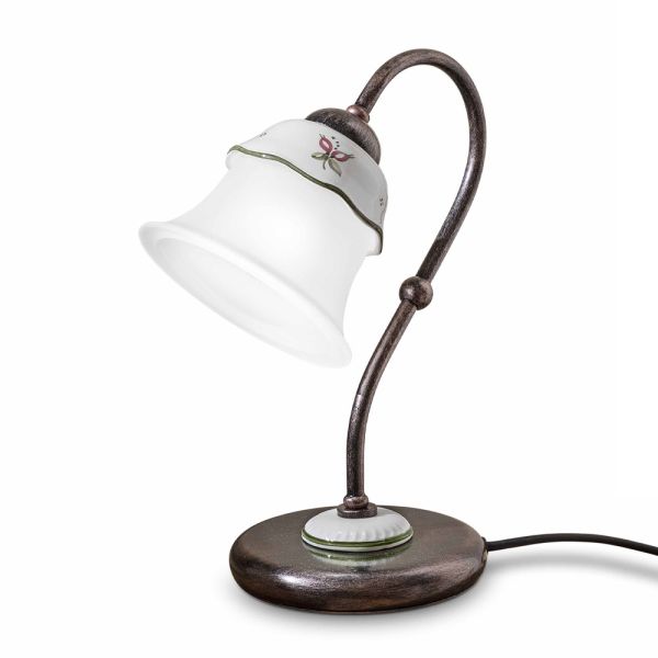 Handbemalte vintage tischlampe aus eisen, glas und keramik - ferrara