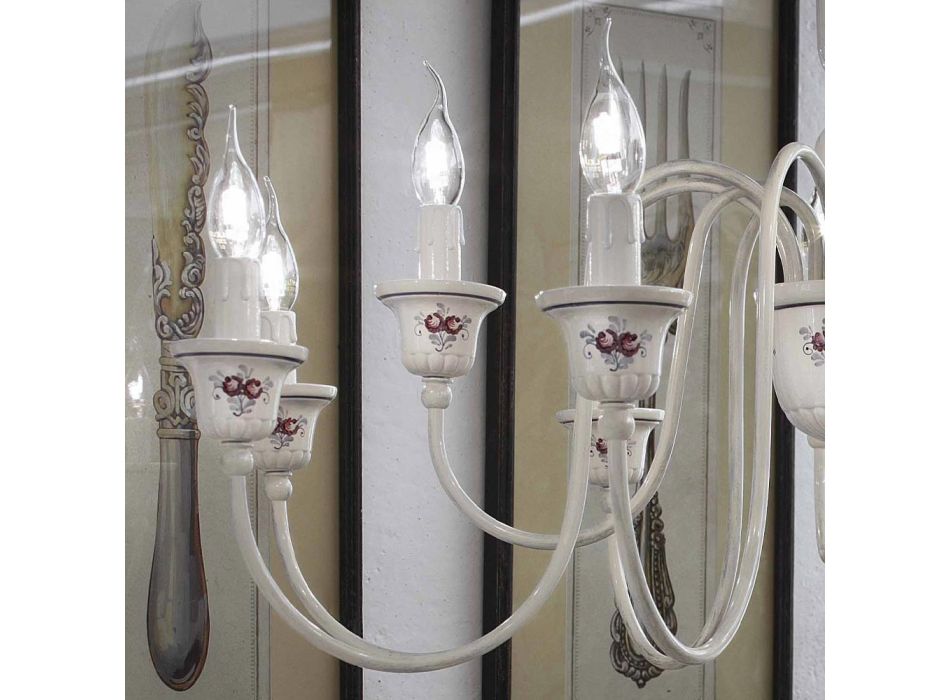 Kronleuchter 12 Lichter Artisan handbemalte Keramik und Messing - Sanremo Viadurini