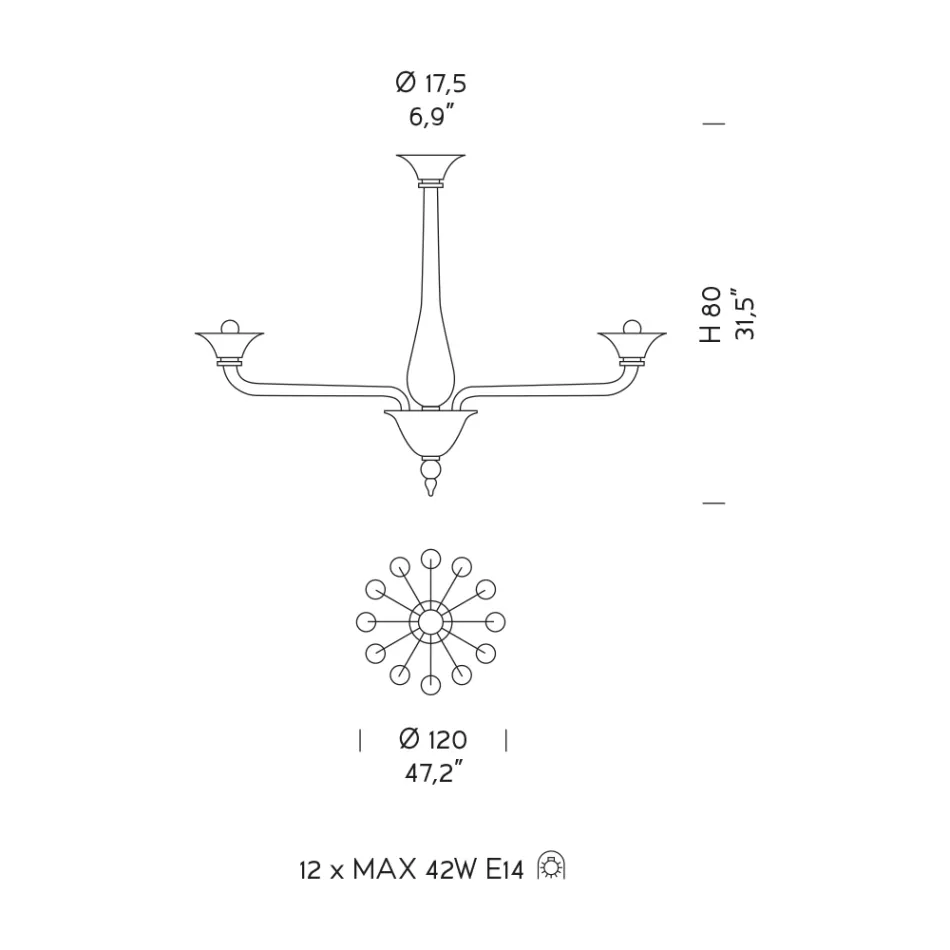 Kronleuchter mit 12 Lichtern aus weißem venezianischem Glas und verchromtem Metall - Ismail Viadurini