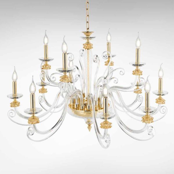 Kronleuchter mit 12 lichtern aus mundgeblasenem glas und klassischem luxuskristall - cassea