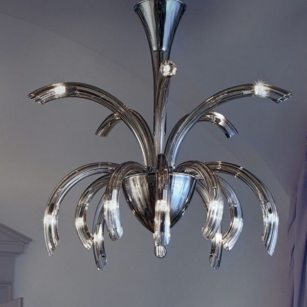 Kronleuchter mit 15 lichtern aus venezianischem glas und verchromtem metall made in italy - jason
