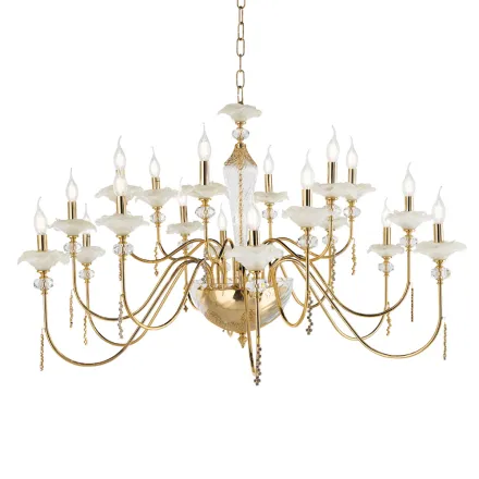 Klassischer Kronleuchter mit 18 Lichtern aus Glas, Kristall und Luxusmetall - Flandern Viadurini