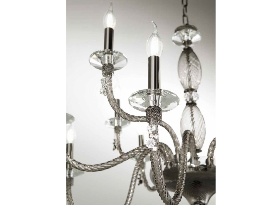 Klassischer Kronleuchter mit 18 Lichtern aus mundgeblasenem Glas und Handdetails - Phaedra Viadurini