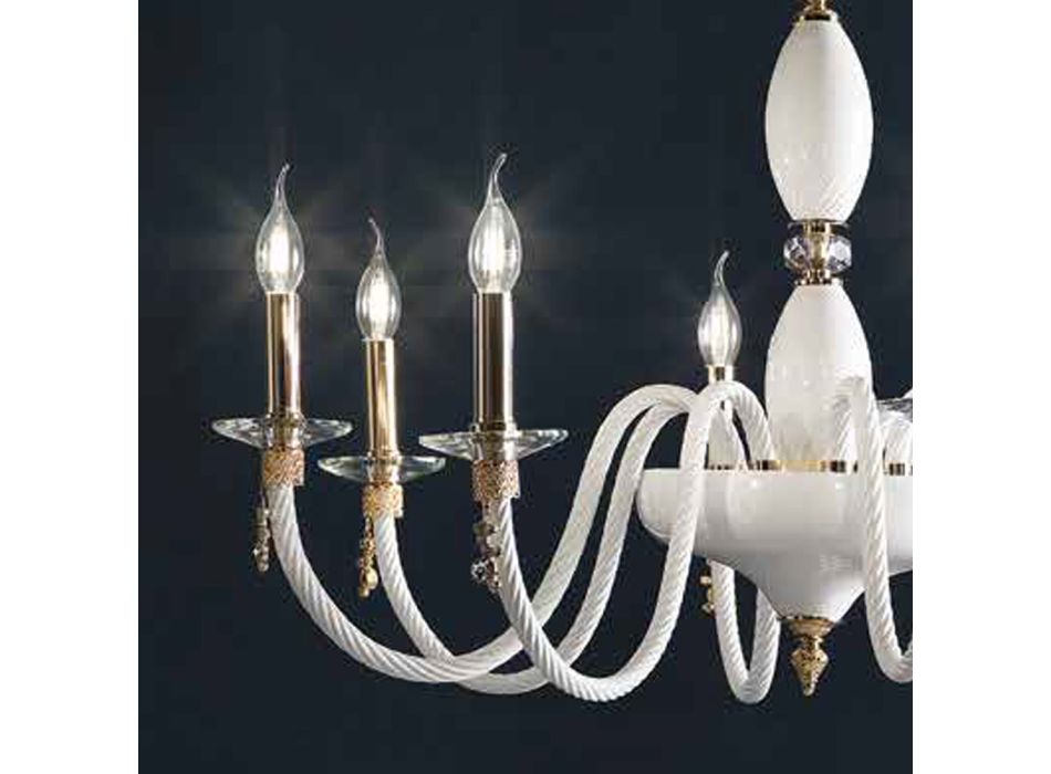 Klassischer Kronleuchter mit 18 Lichtern aus mundgeblasenem Glas und Handdetails - Phaedra Viadurini