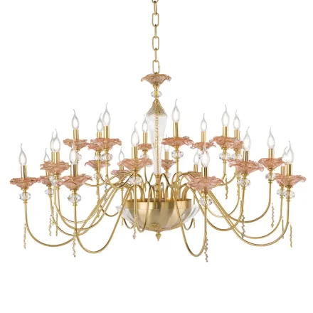 Klassischer Kronleuchter mit 24 Lichtern aus Glas, Kristall und Luxusmetall - Flandern Viadurini